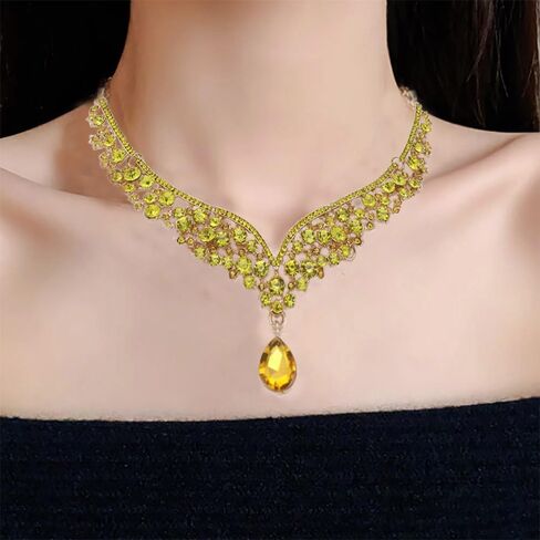 Beaded Necklace and Earring Set with Rhinestone Chains, Clear Stones, Fashion Jewelry Accessories for Women in Kuwait