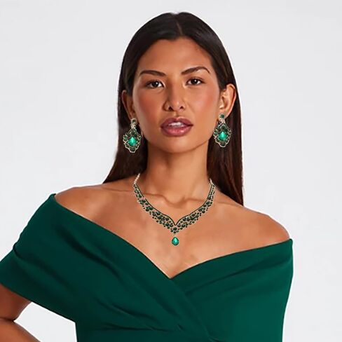 Beaded Necklace and Earring Set with Rhinestone Chains, Clear Stones, Fashion Jewelry Accessories for Women in Kuwait