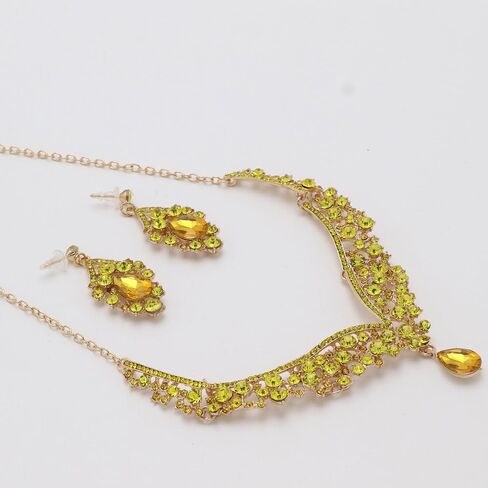 Beaded Necklace and Earring Set with Rhinestone Chains, Clear Stones, Fashion Jewelry Accessories for Women in Kuwait
