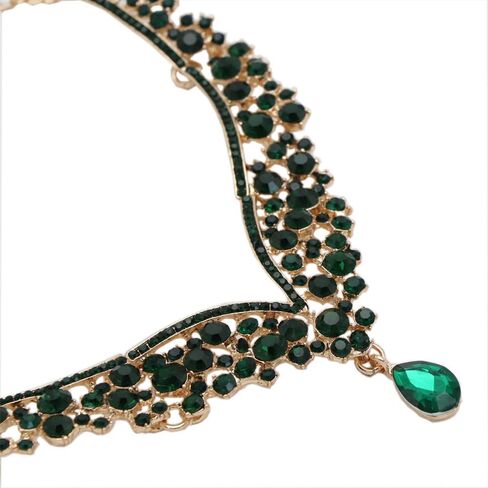 Beaded Necklace and Earring Set with Rhinestone Chains, Clear Stones, Fashion Jewelry Accessories for Women in Kuwait