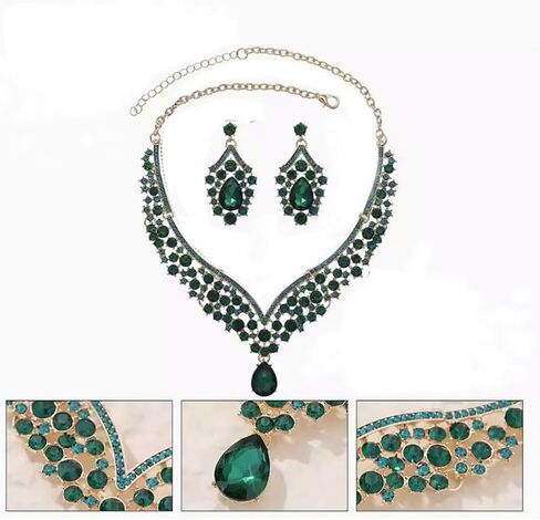 Beaded Necklace and Earring Set with Rhinestone Chains, Clear Stones, Fashion Jewelry Accessories for Women in Kuwait