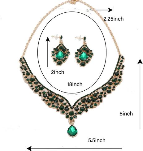 Beaded Necklace and Earring Set with Rhinestone Chains, Clear Stones, Fashion Jewelry Accessories for Women in Kuwait