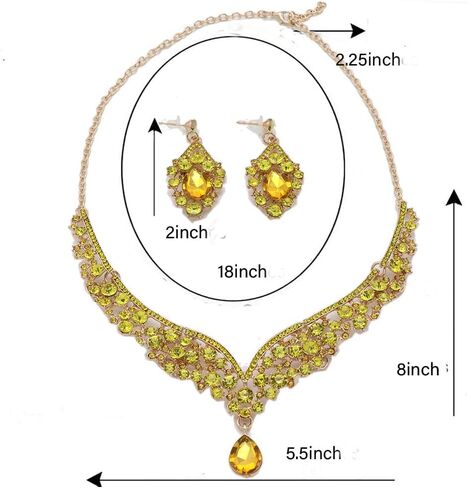 Beaded Necklace and Earring Set with Rhinestone Chains, Clear Stones, Fashion Jewelry Accessories for Women in Kuwait