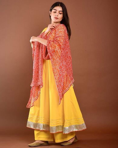 Indian Kurti for Womens With Palazzo | Rayon Printed Kurta Dupatta Kurtis Dress For Women Tops Tunic in Saudi Arabia