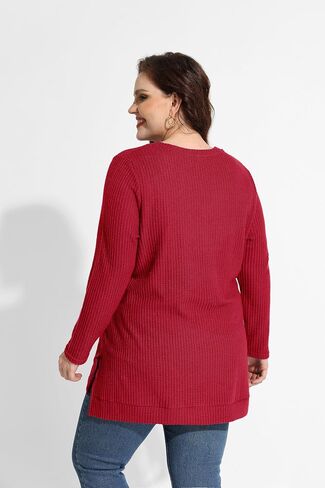 RITERA Plus Size Women Sweaters Waffle Knit Pullover Top Long Sleeve Casual Crewneck Shirt Loose Split Hem Fall Winter Blouse in Saudi Arabia