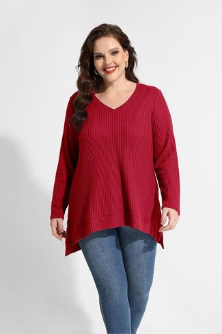 RITERA Plus Size Women Sweaters Waffle Knit Pullover Top Long Sleeve Casual Crewneck Shirt Loose Split Hem Fall Winter Blouse in Saudi Arabia