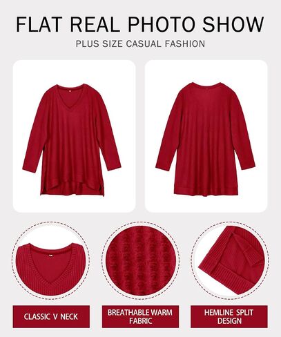 RITERA Plus Size Women Sweaters Waffle Knit Pullover Top Long Sleeve Casual Crewneck Shirt Loose Split Hem Fall Winter Blouse in Saudi Arabia