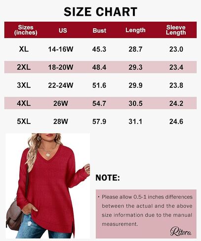 RITERA Plus Size Women Sweaters Waffle Knit Pullover Top Long Sleeve Casual Crewneck Shirt Loose Split Hem Fall Winter Blouse in Saudi Arabia