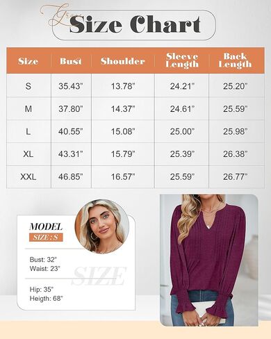 Ficerd Women's Long Sleeve Tunic Tops Ruffle Sleeve V Neck Pleated Puff Shirts Dressy Casual Loose Fall Winter Blouses in Kuwait