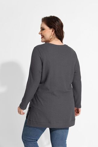RITERA Plus Size Women Sweaters Waffle Knit Pullover Top Long Sleeve Casual Crewneck Shirt Loose Split Hem Fall Winter Blouse in Saudi Arabia