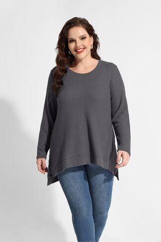 RITERA Plus Size Women Sweaters Waffle Knit Pullover Top Long Sleeve Casual Crewneck Shirt Loose Split Hem Fall Winter Blouse in Saudi Arabia