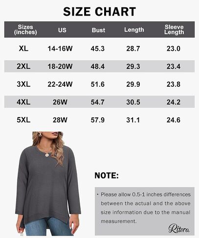 RITERA Plus Size Women Sweaters Waffle Knit Pullover Top Long Sleeve Casual Crewneck Shirt Loose Split Hem Fall Winter Blouse in Saudi Arabia