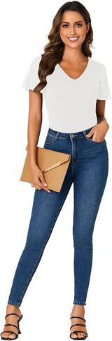 Rooscier Womens V Neck Mesh Short Sleeve Shirts Dressy Casual Tight Fitted Blouses Top in Kuwait