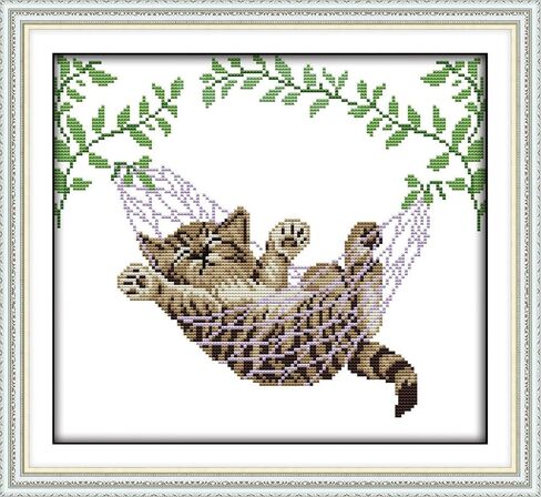 Abillyn Embroidery Cross Stitch Kits Cat on Hanging Basket Stamped with Printed Pattern Starter Kit (Kitten) in Saudi Arabia