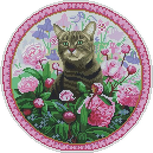 Abillyn Embroidery Cross Stitch Kits Cat on Hanging Basket Stamped with Printed Pattern Starter Kit (Kitten) in Saudi Arabia