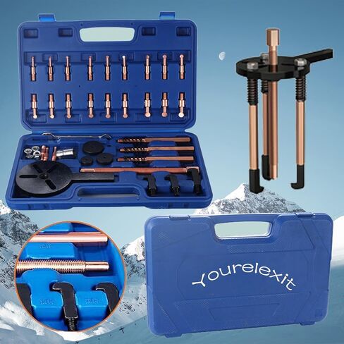Yourelexit® 21-in-1 Blind Inner Hole Bearing Puller Set, 3-Jaw Curved Hooks Bearing Separator Kit, Red Steel Collet Multifunctional Bearing Removal Tools Inner Hole Extractor w/Portable Storage Case in Saudi Arabia