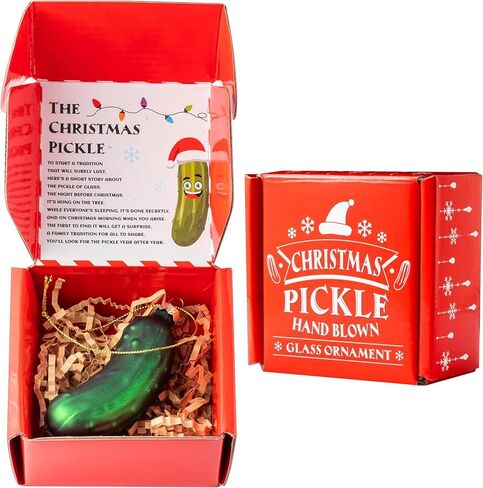 Haooryx German Christmas Pickle Ornament Tradition Decor, Glass Blown Green Cucumber Craft Pendant Tags with Rope for Christmas Tree House Decor Tradition Xmas Holiday Party Favor Gift Supply in Saudi Arabia