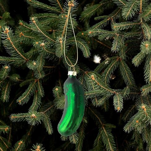 Haooryx German Christmas Pickle Ornament Tradition Decor, Glass Blown Green Cucumber Craft Pendant Tags with Rope for Christmas Tree House Decor Tradition Xmas Holiday Party Favor Gift Supply in Saudi Arabia