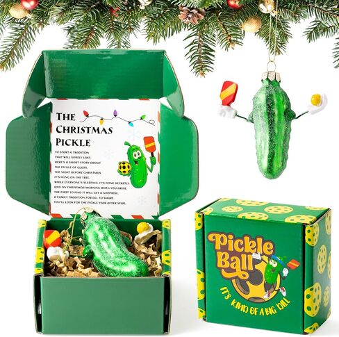 Haooryx German Christmas Pickle Ornament Tradition Decor, Glass Blown Green Cucumber Craft Pendant Tags with Rope for Christmas Tree House Decor Tradition Xmas Holiday Party Favor Gift Supply in Saudi Arabia