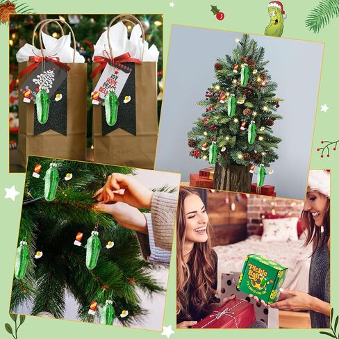 Haooryx German Christmas Pickle Ornament Tradition Decor, Glass Blown Green Cucumber Craft Pendant Tags with Rope for Christmas Tree House Decor Tradition Xmas Holiday Party Favor Gift Supply in Saudi Arabia