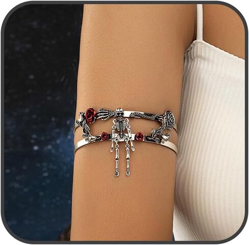 Skull Rose Upper Arm Cuff Bracelets Punk Skeleton Armband Gold Arm Cuff Upper Arm Goth Accessories in Saudi Arabia