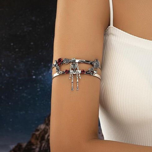 Skull Rose Upper Arm Cuff Bracelets Punk Skeleton Armband Gold Arm Cuff Upper Arm Goth Accessories in Saudi Arabia