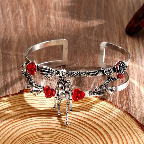 Skull Rose Upper Arm Cuff Bracelets Punk Skeleton Armband Gold Arm Cuff Upper Arm Goth Accessories in Saudi Arabia