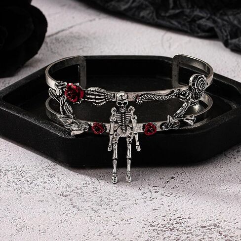Skull Rose Upper Arm Cuff Bracelets Punk Skeleton Armband Gold Arm Cuff Upper Arm Goth Accessories in Saudi Arabia