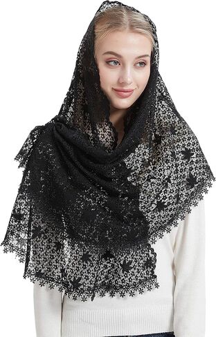 Leimandy Mantilla Veils غطاء رأس من الدانتيل الكاثوليكي لحجاب قداس الكنيسة V84 in Kuwait