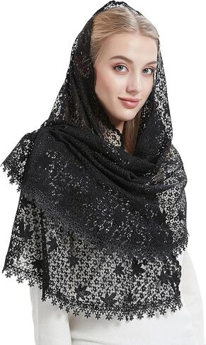 Leimandy Mantilla Veils غطاء رأس من الدانتيل الكاثوليكي لحجاب قداس الكنيسة V84 in Kuwait