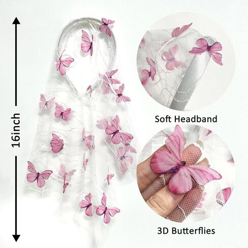 3D Butterfly Wedding Veil for Brides,White Bridal Costume Veil with headband for Bachelorette Party, Bridal Shower in Saudi Arabia
