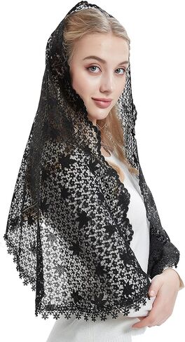 Leimandy Mantilla Veils غطاء رأس من الدانتيل الكاثوليكي لحجاب قداس الكنيسة V84 in Kuwait