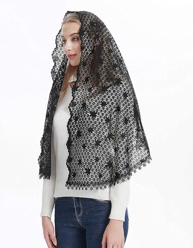 Leimandy Mantilla Veils غطاء رأس من الدانتيل الكاثوليكي لحجاب قداس الكنيسة V84 in Kuwait