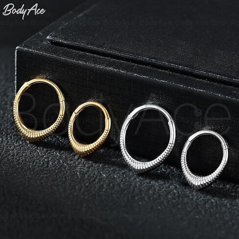 BodyAce 16G Septum Rings Hinged Nose Clicker, Flower Tragus Hoops Earring Stacked Nose Rings, Gold Conch Daith Piercing 8mm 10mm Cartilage Jewelry in Saudi Arabia