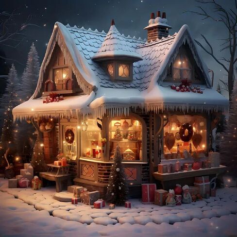 JFYHAB Christmas Diamond Painting Kits for Adults, Christmas House Diamond Art for Beginners, 5D Round Full Drill Winter Diamond Painting Gem Art Kits for Home Wall Decor 12x12inch in Saudi Arabia