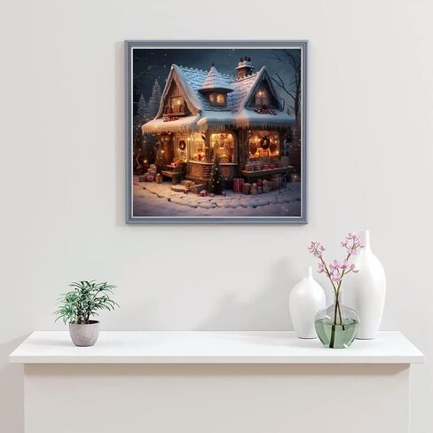 JFYHAB Christmas Diamond Painting Kits for Adults, Christmas House Diamond Art for Beginners, 5D Round Full Drill Winter Diamond Painting Gem Art Kits for Home Wall Decor 12x12inch in Saudi Arabia