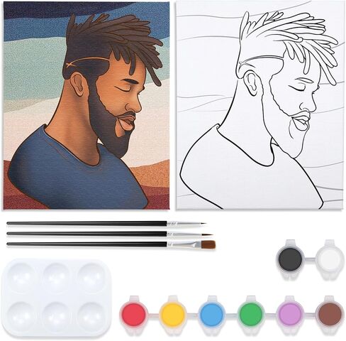 مجموعة الطلاء والرشفة من VOCHIC، مجموعة طلاء قماش مرسومة مسبقًا للكبار لوازم الحفلات الملتوية لطلاء مجموعة فنية للرجال من المجدل كهدية للمبتدئين، 8 ألوان أكريليك، 3 فرشاة، 1 منصة (8 × 10) in Kuwait