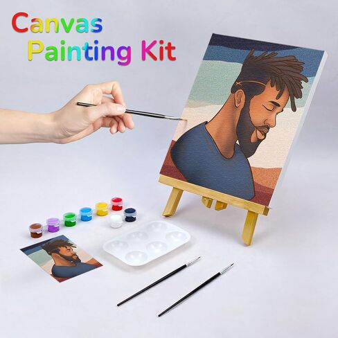 مجموعة الطلاء والرشفة من VOCHIC، مجموعة طلاء قماش مرسومة مسبقًا للكبار لوازم الحفلات الملتوية لطلاء مجموعة فنية للرجال من المجدل كهدية للمبتدئين، 8 ألوان أكريليك، 3 فرشاة، 1 منصة (8 × 10) in Kuwait