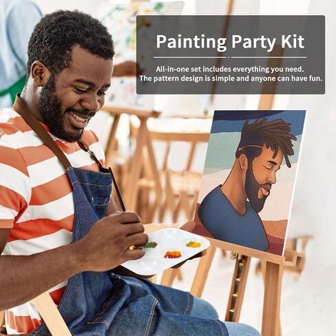 مجموعة الطلاء والرشفة من VOCHIC، مجموعة طلاء قماش مرسومة مسبقًا للكبار لوازم الحفلات الملتوية لطلاء مجموعة فنية للرجال من المجدل كهدية للمبتدئين، 8 ألوان أكريليك، 3 فرشاة، 1 منصة (8 × 10) in Kuwait