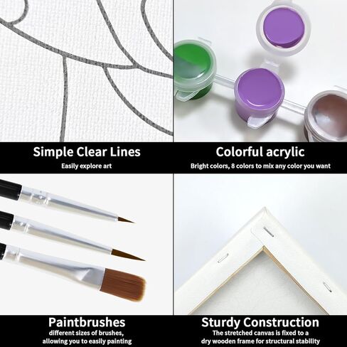 مجموعة الطلاء والرشفة من VOCHIC، مجموعة طلاء قماش مرسومة مسبقًا للكبار لوازم الحفلات الملتوية لطلاء مجموعة فنية للرجال من المجدل كهدية للمبتدئين، 8 ألوان أكريليك، 3 فرشاة، 1 منصة (8 × 10) in Kuwait