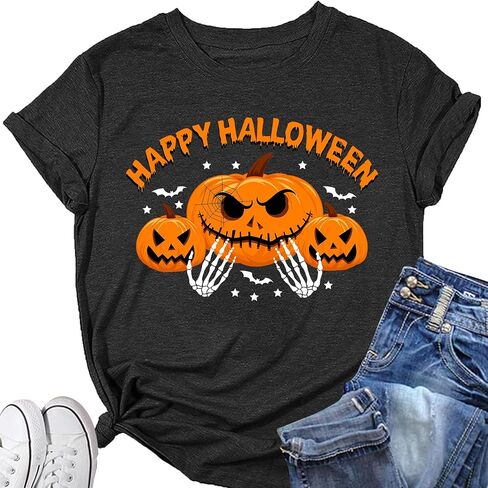 Women's Halloween Shirt:Pumpkin Art Patterns Crewneck Short Sleeve Halloween Party T-Shirt in Saudi Arabia