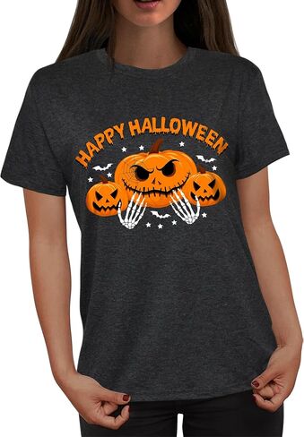 Women's Halloween Shirt:Pumpkin Art Patterns Crewneck Short Sleeve Halloween Party T-Shirt in Saudi Arabia