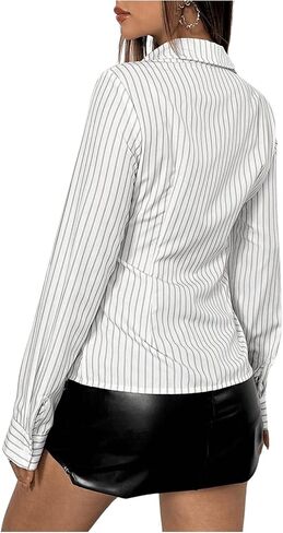 SweatyRocks Women's Striped Button Down Slim Fit Shirt Long Sleeve Collar Work Blouse Tops in Saudi Arabia