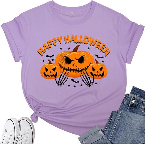 Women's Halloween Shirt:Pumpkin Art Patterns Crewneck Short Sleeve Halloween Party T-Shirt in Saudi Arabia