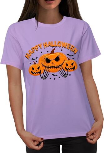 Women's Halloween Shirt:Pumpkin Art Patterns Crewneck Short Sleeve Halloween Party T-Shirt in Saudi Arabia