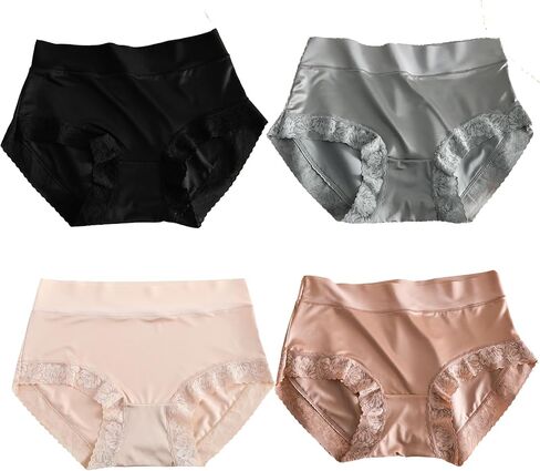 Womens High Waisted Silk Underwear Stretchy Full Coverage Panties Pack of 4 in Saudi Arabia