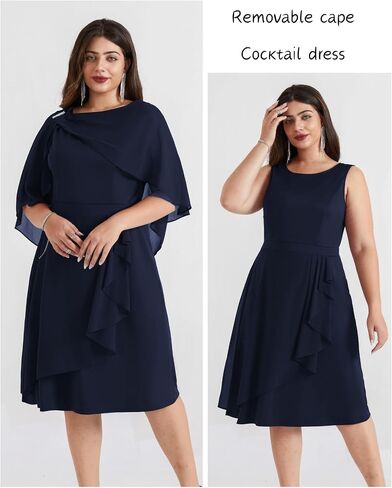 Hanna Nikole Women's Plus Size Chiffon Cape Cocktail Dresses A-Line Ruffles Party Wedding Guest Dress in Saudi Arabia