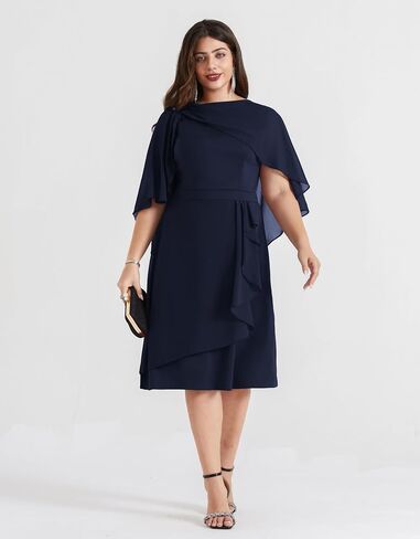 Hanna Nikole Women's Plus Size Chiffon Cape Cocktail Dresses A-Line Ruffles Party Wedding Guest Dress in Saudi Arabia