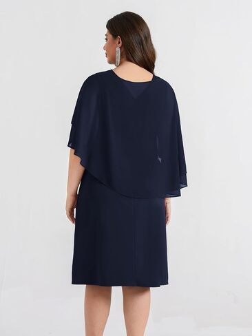 Hanna Nikole Women's Plus Size Chiffon Cape Cocktail Dresses A-Line Ruffles Party Wedding Guest Dress in Saudi Arabia