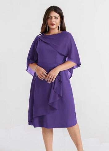 Hanna Nikole Women's Plus Size Chiffon Cape Cocktail Dresses A-Line Ruffles Party Wedding Guest Dress in Saudi Arabia